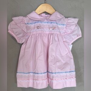 Vintage 90’s Rose Cottage pink blue lace dress floral appliqués 6-9 months